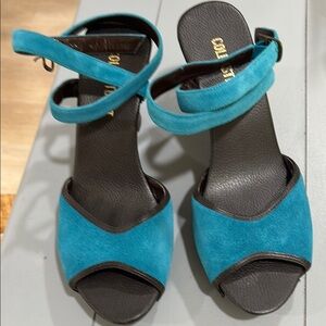 Colin Stuart Teal Suede Open-Toe Ankle Strap Sandals